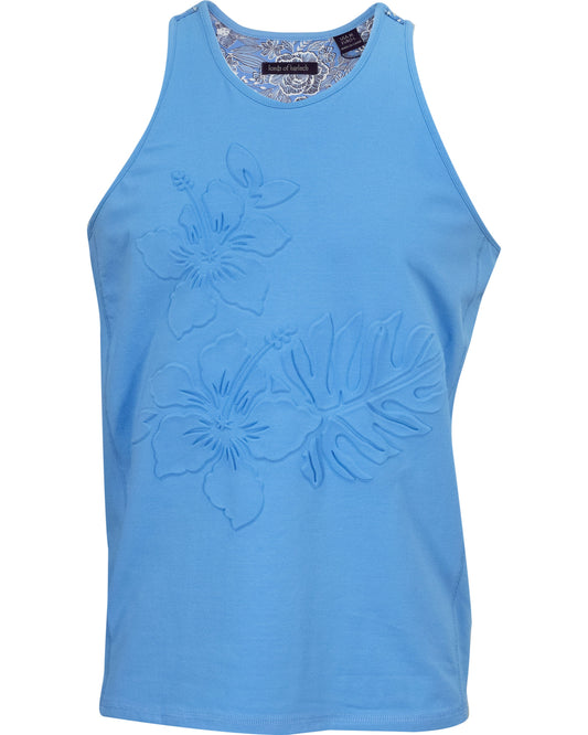 TEDFORD EMBOSSED FLORAL TANK - BLUE