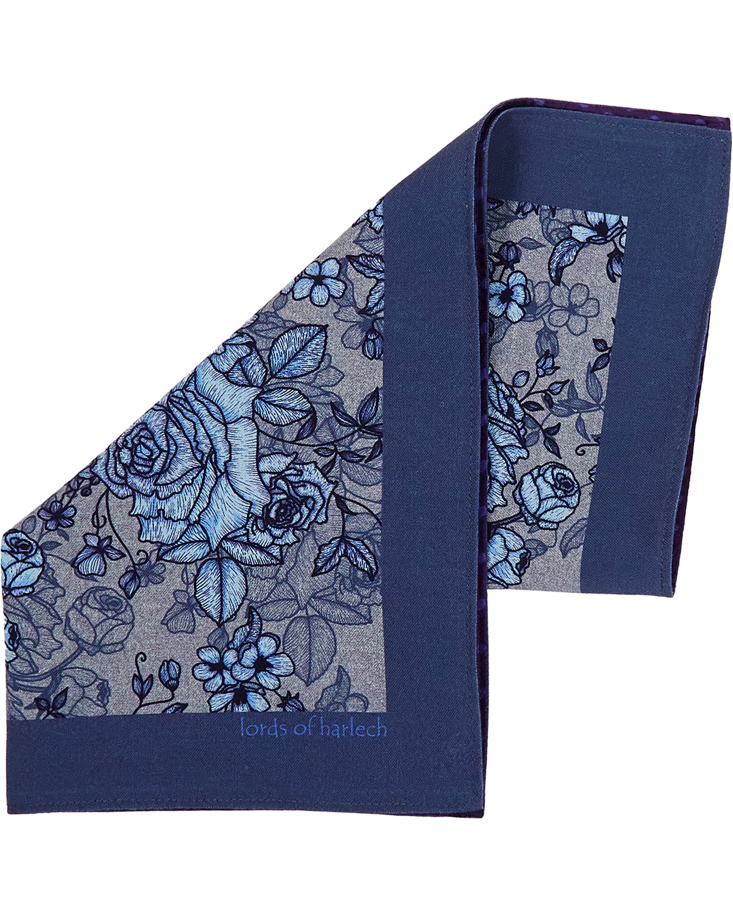 HUDSON ROMA FLORAL MERINO HANDKERCHIEF POCKET SQUARE - FLANNEL