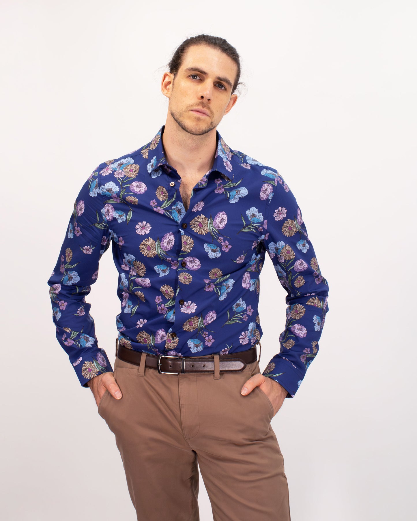 NIGEL SPACED FLORAL SHIRT - NAVY