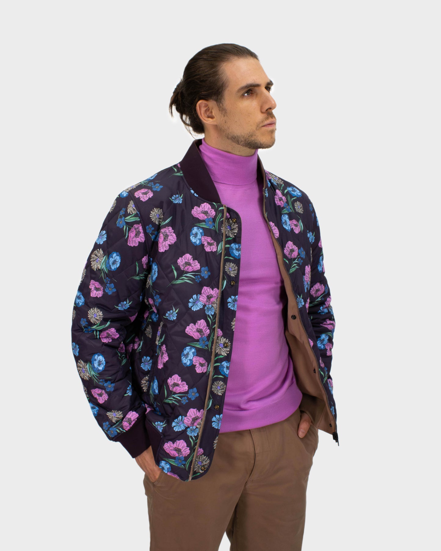 RON SPACED FLORAL REVERSIBLE JACKET - TAN