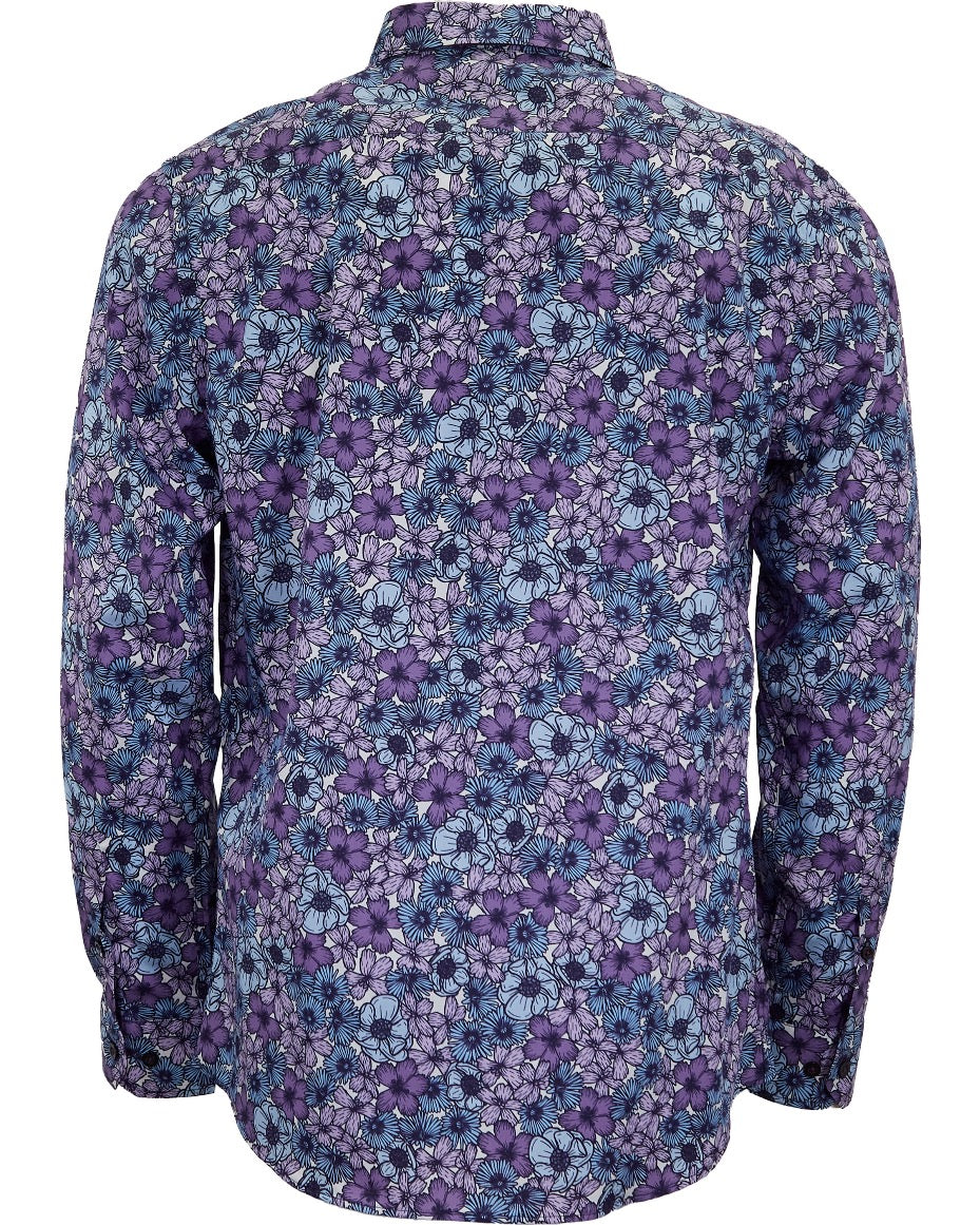 SHERLOCK DENSE FLORAL TAILORED MERINO SHIRT - LAVENDER