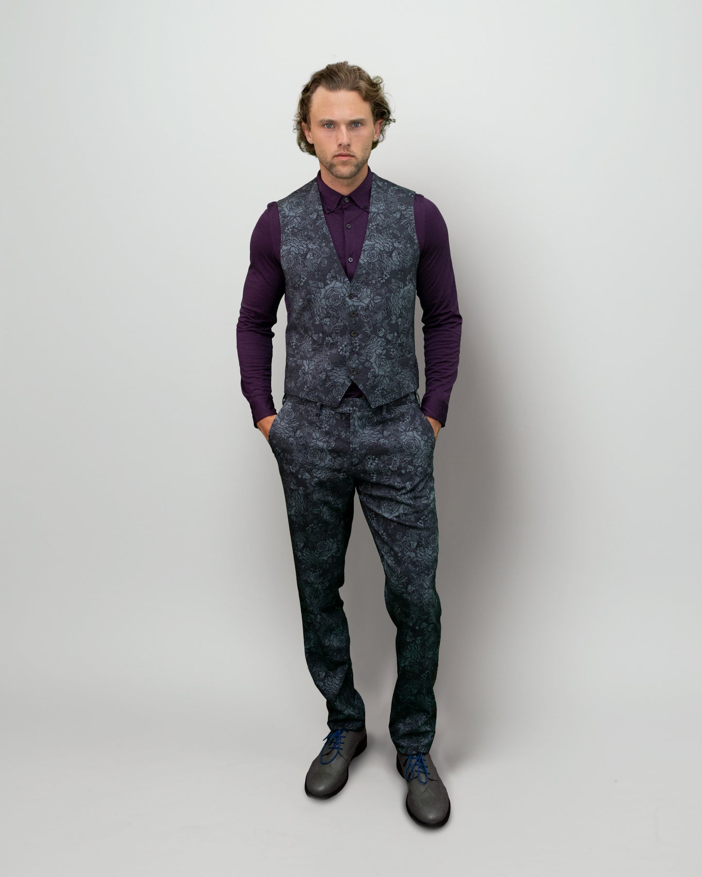 PAXTON ROMA FLORAL TAILORED WOOL PANT - CHARCOAL