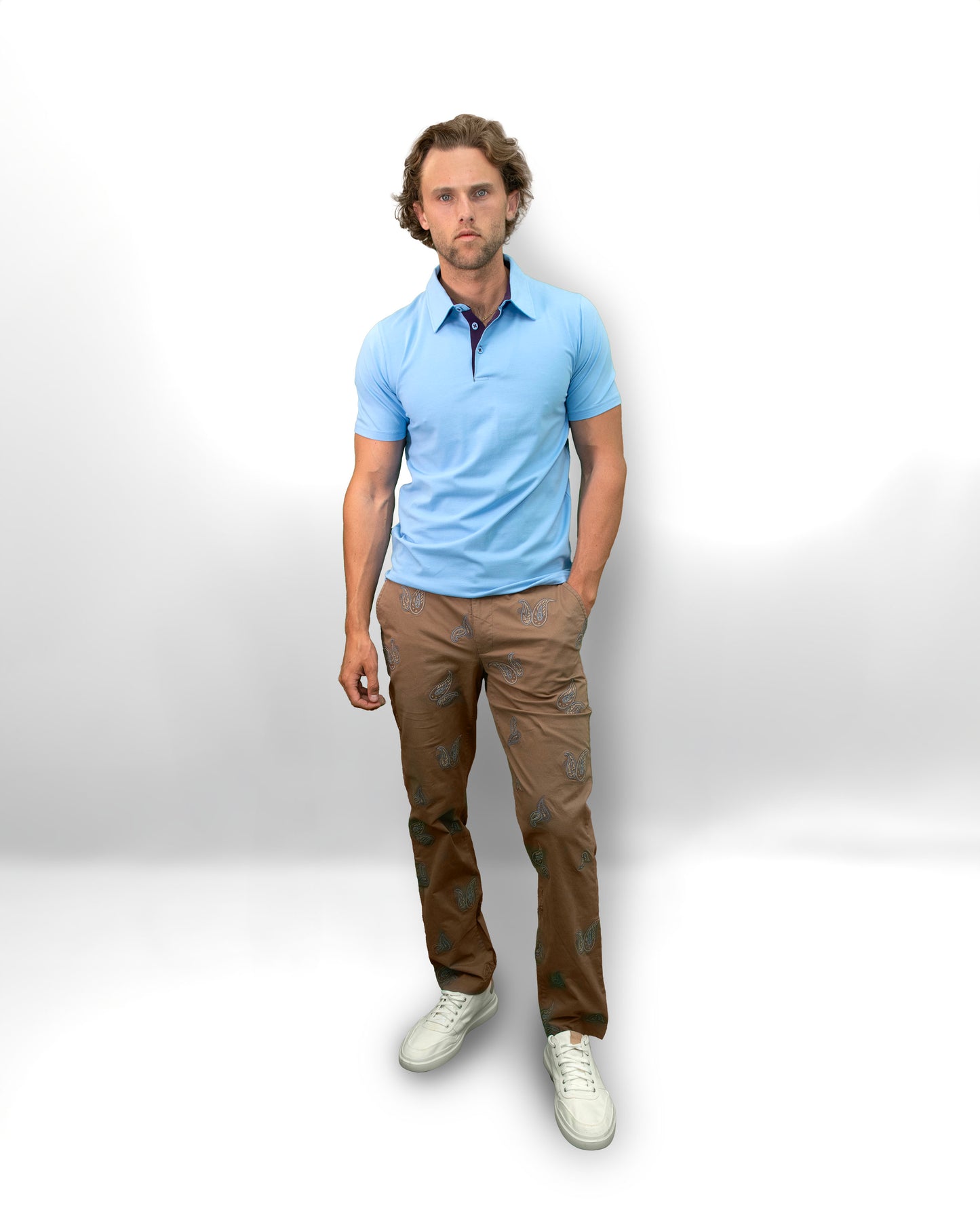 CHARLES EMBROIDERED PAISLEY PANT - TAN