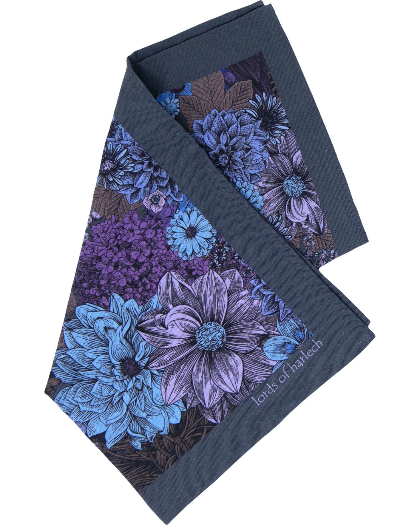 HUDSON MARCO FLORAL MERINO HANDKERCHIEF POCKET SQUARE - CHARCOAL