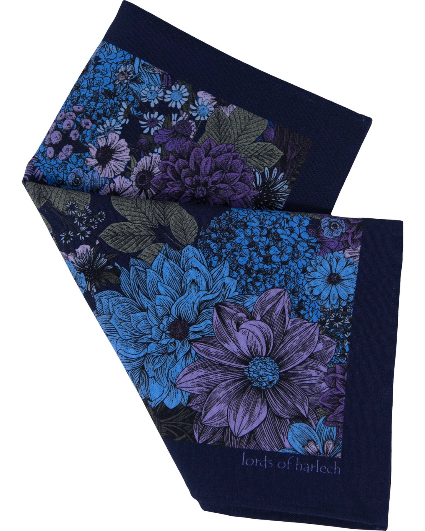 HUDSON MARCO FLORAL MERINO HANDKERCHIEF POCKET SQUARE - NAVY