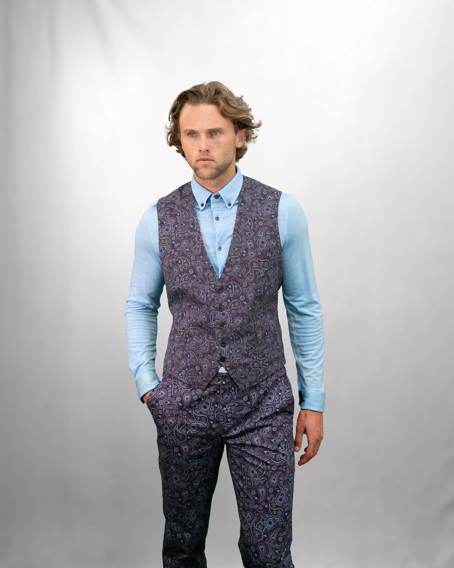 WILBUR TRIBUNE PAISLEY WAISTCOAT VEST - PLUM