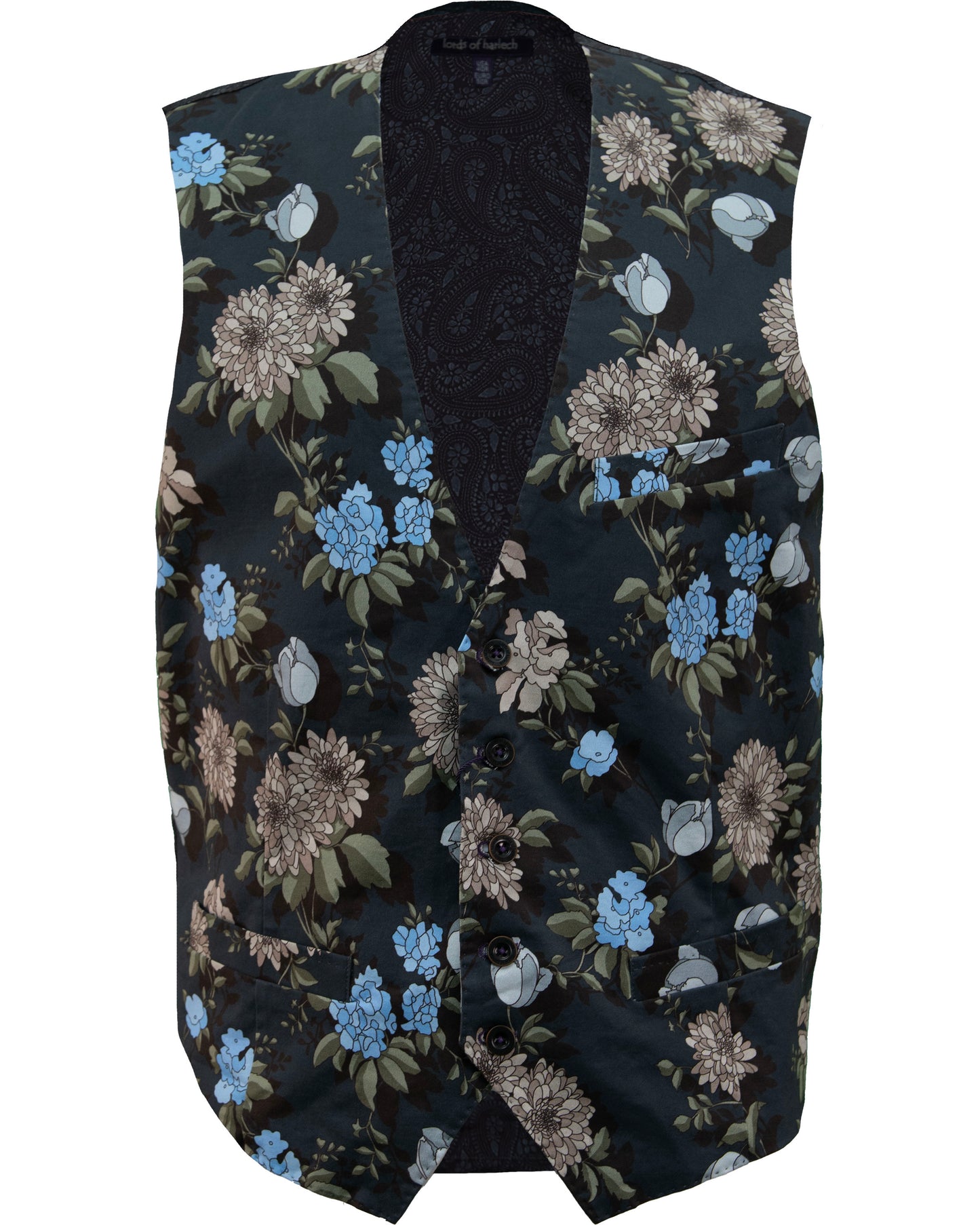 WILBUR AUGUSTUS FLORAL WAISTCOAT VEST - BLACK