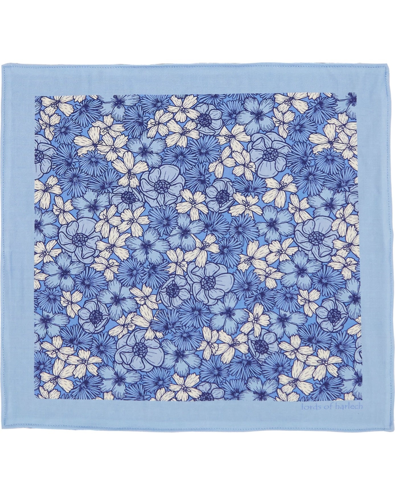 HUDSON DENSE FLORALMERINO HANDKERCHIEF POCKET SQUARE - BLUE