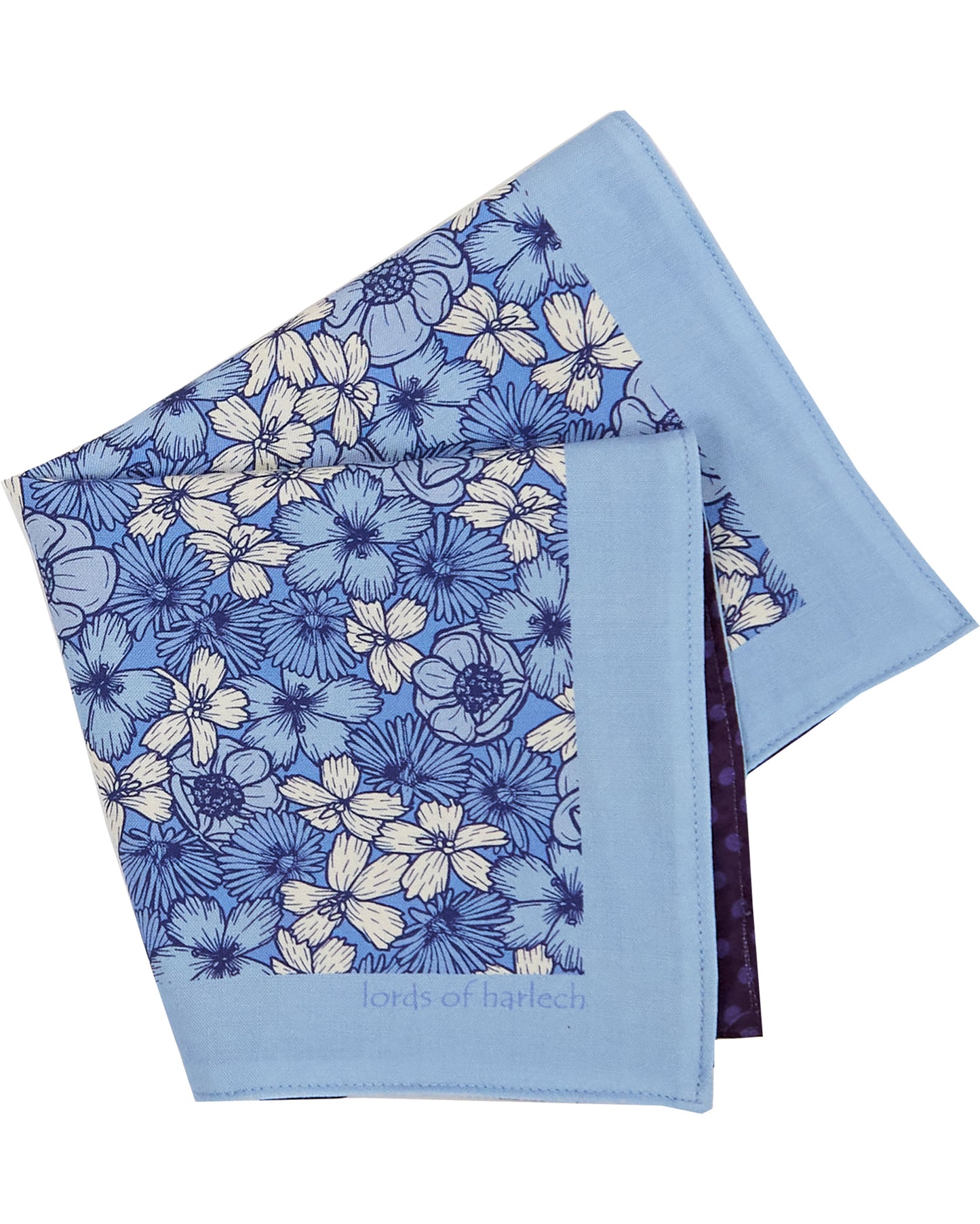 HUDSON DENSE FLORALMERINO HANDKERCHIEF POCKET SQUARE - BLUE