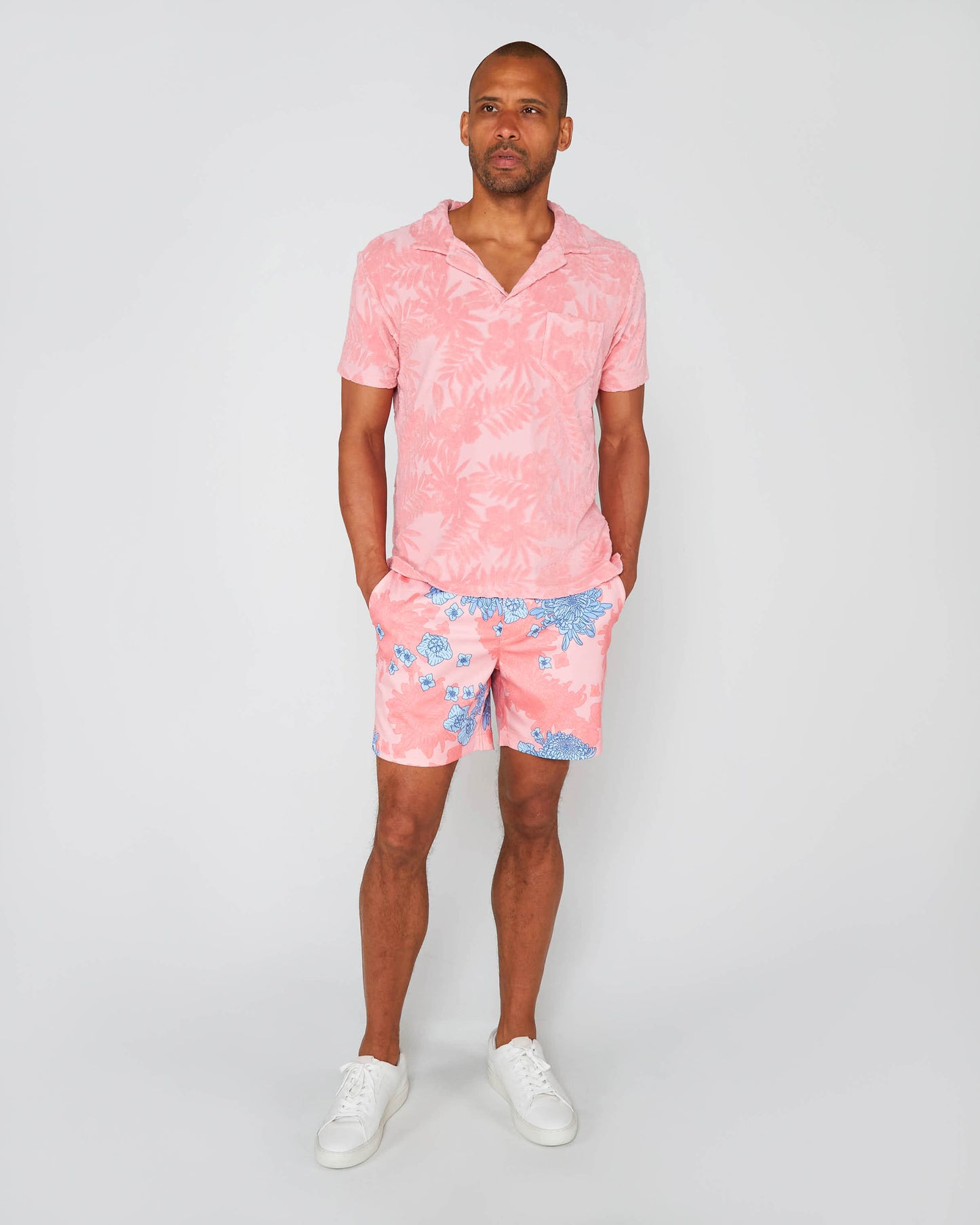JOHNNY FARM FLORAL TOWEL POLO SHIRT - FRESH PINK