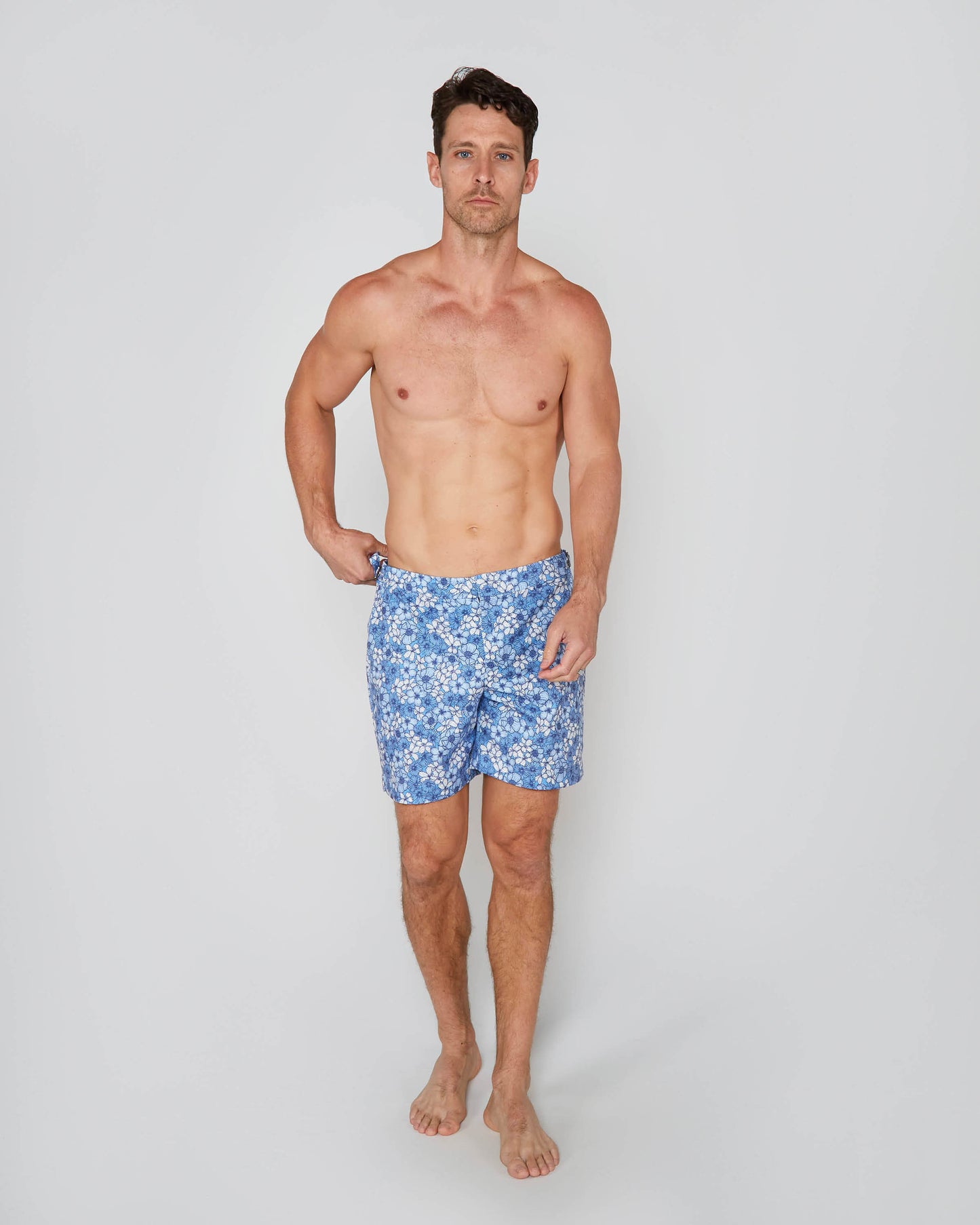 NEPTUNE DENSE FLORAL TAILORED SWIM SHORT - BLUE