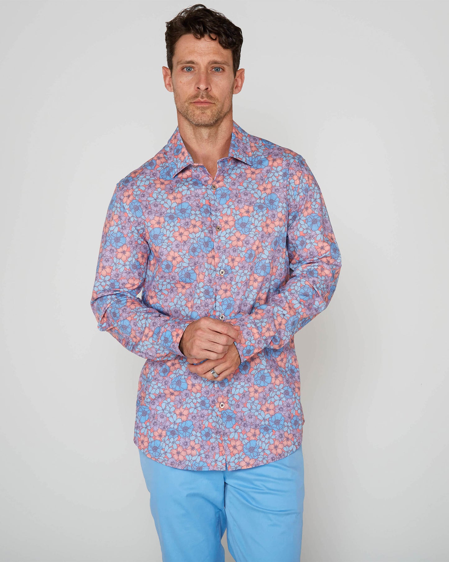 NICOLI DENSE FLORAL COTTON SHIRT - PINK