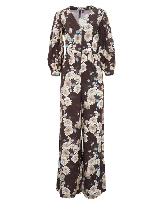 JILL SERIOUS FLORAL JUMPSUIT - BLACK
