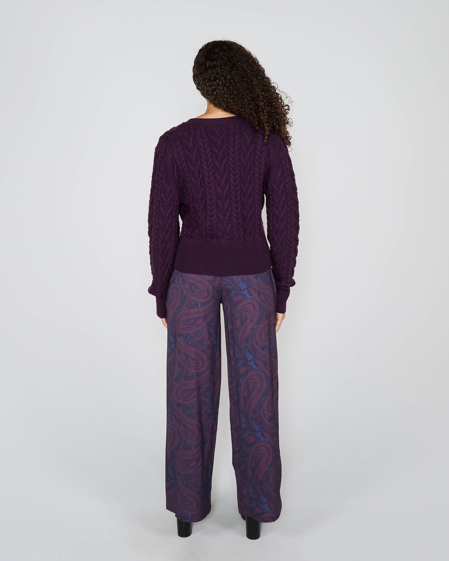 SAMANTHA TEXTURED CABLE KNIT SWEATER - PLUM