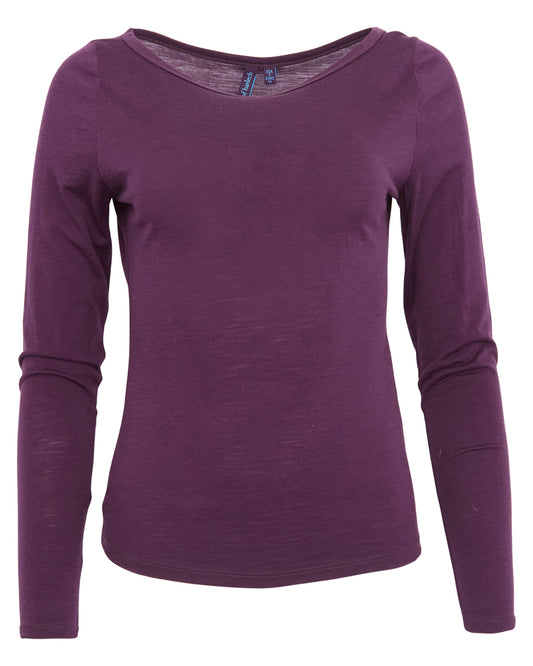CARLY MERINO LONG SLEEVE CREWNECK SHIRT - PLUM