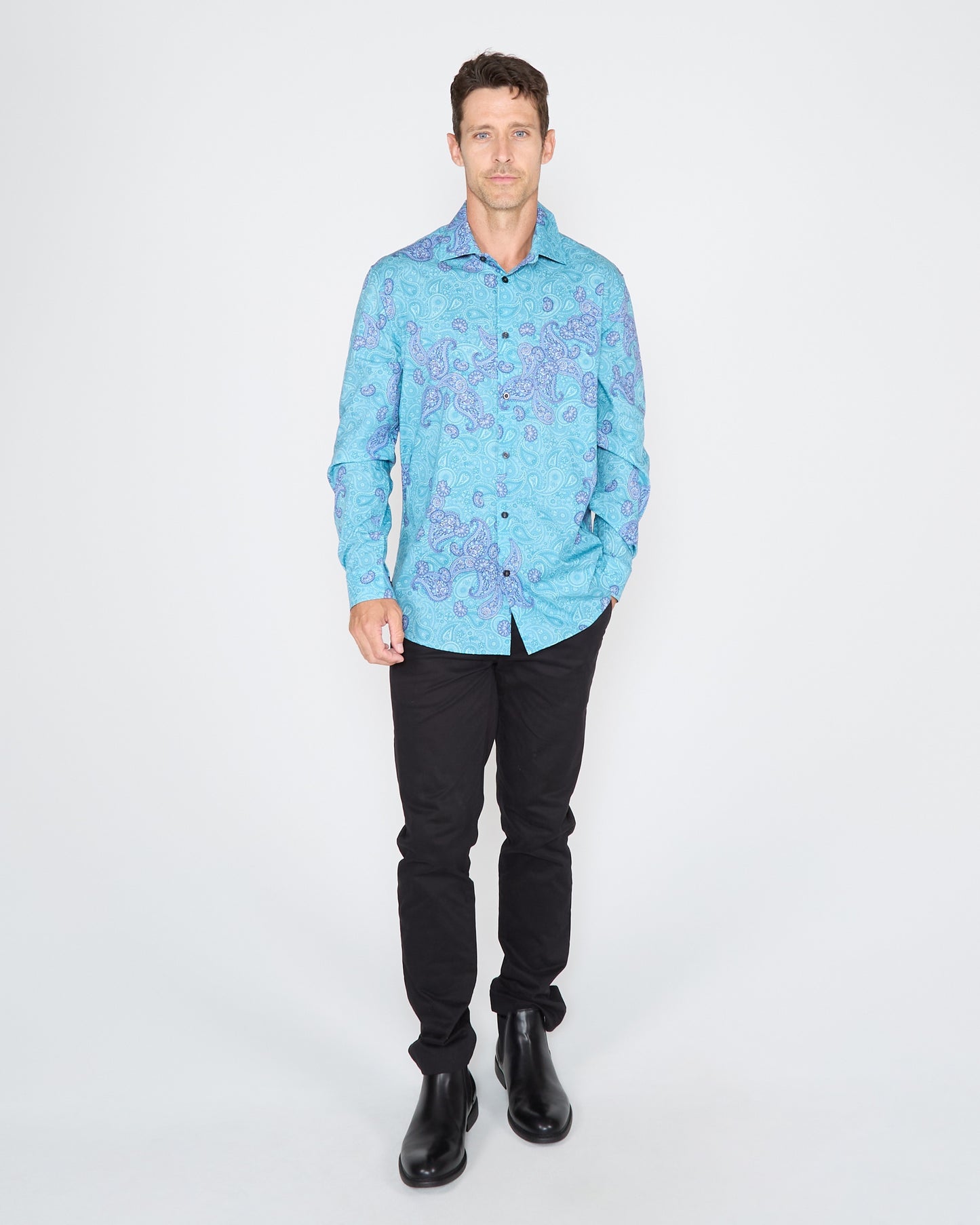 NIGEL MONTGAT PAISLEY SHIRT - TEAL
