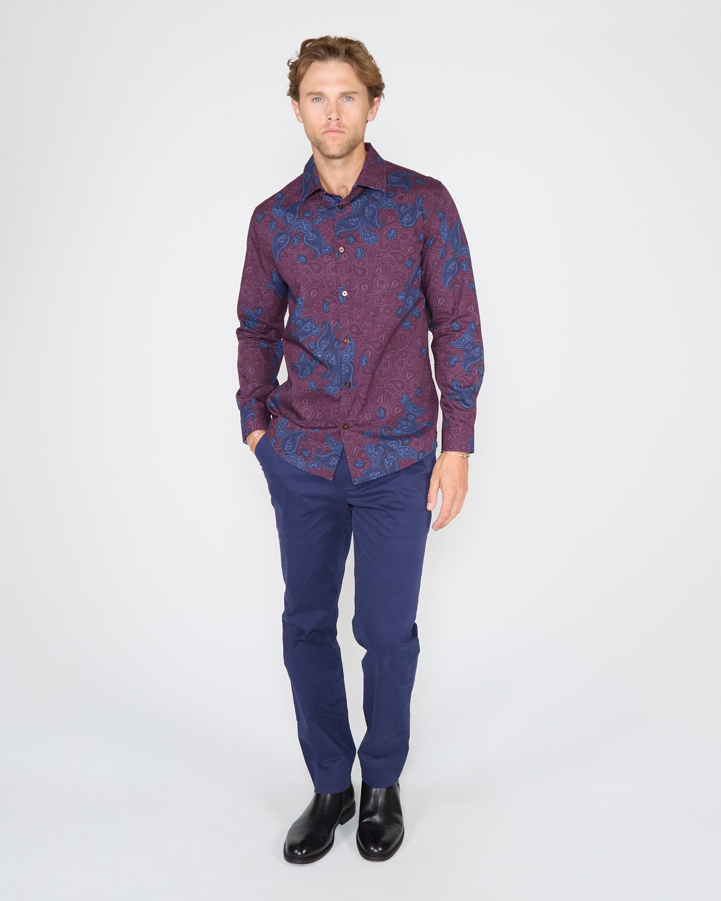 NIGEL MONTGAT PAISLEY SHIRT - PLUM