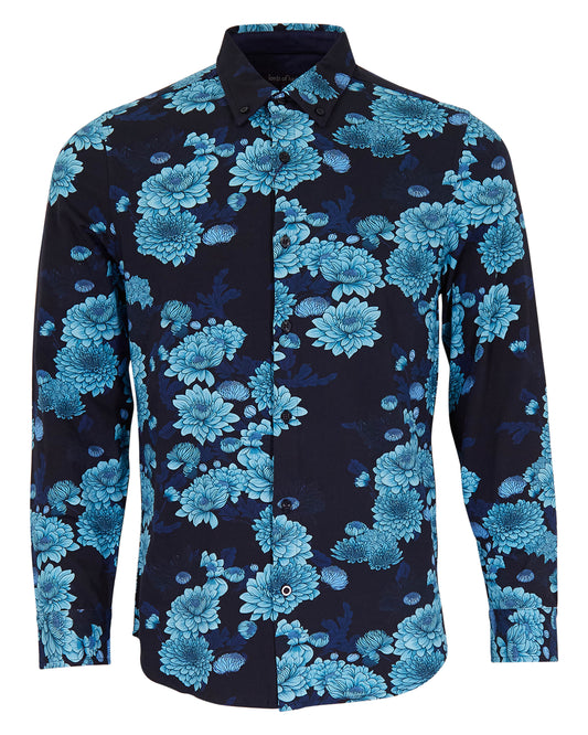 SAWYER SERIOUS FLORAL KNIT SHIRT - NAVY