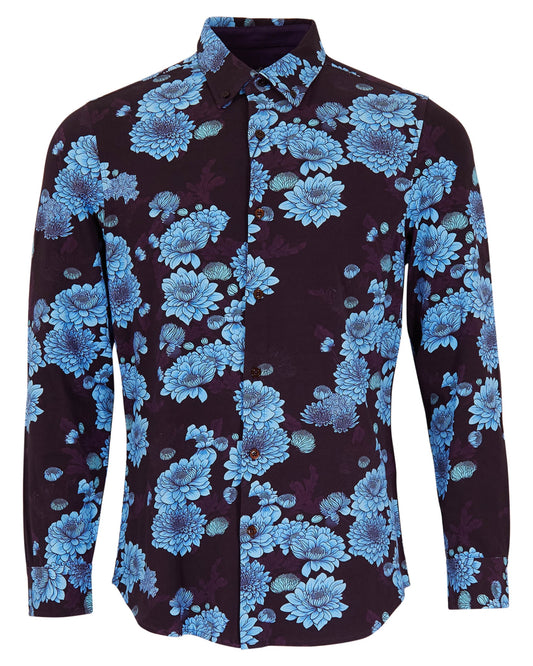 SAWYER SERIOUS FLORAL KNIT SHIRT - PLUM