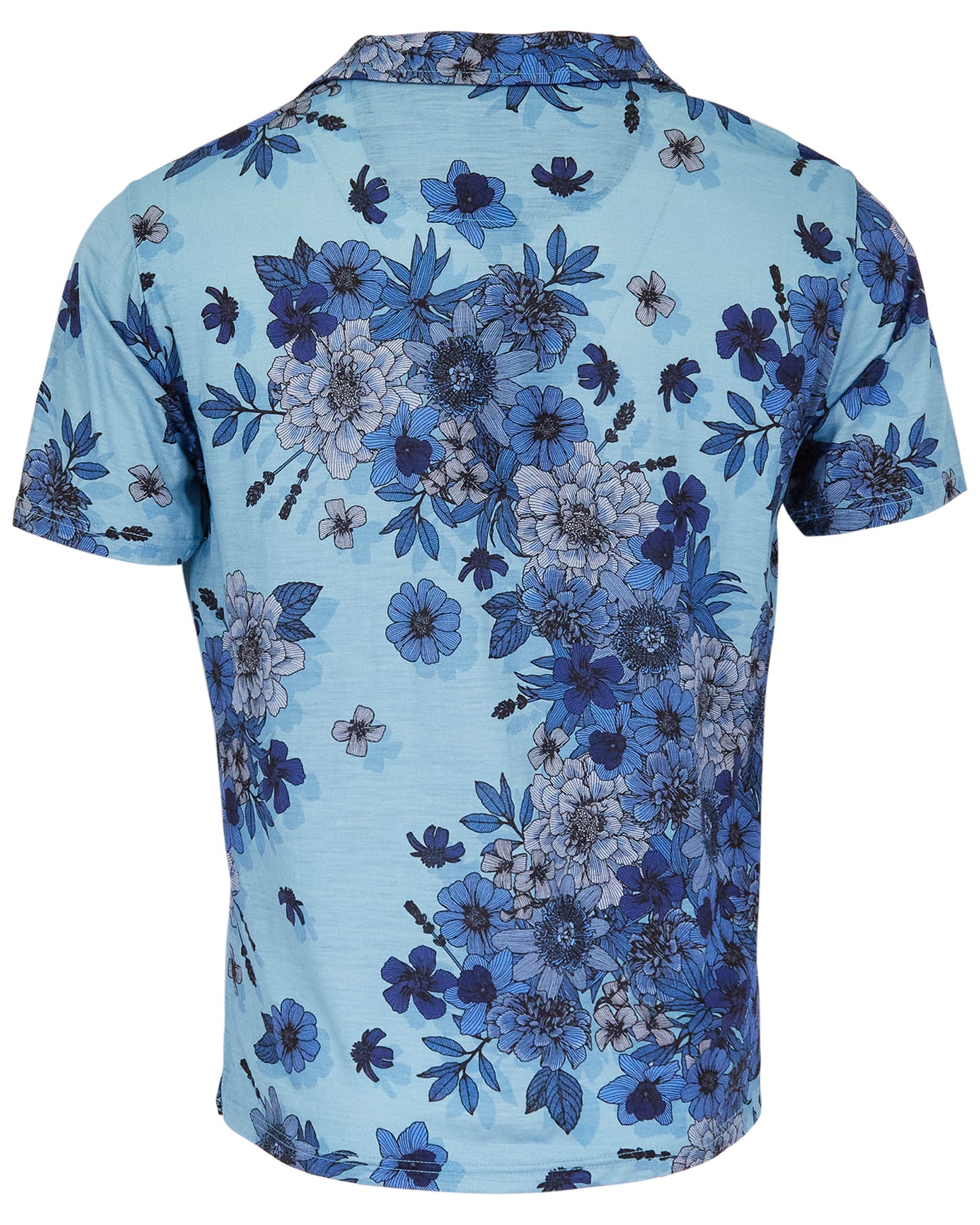 BOBBY VALENCIA FLORAL MERINO JERSEY COLLARED SHIRT TEAL