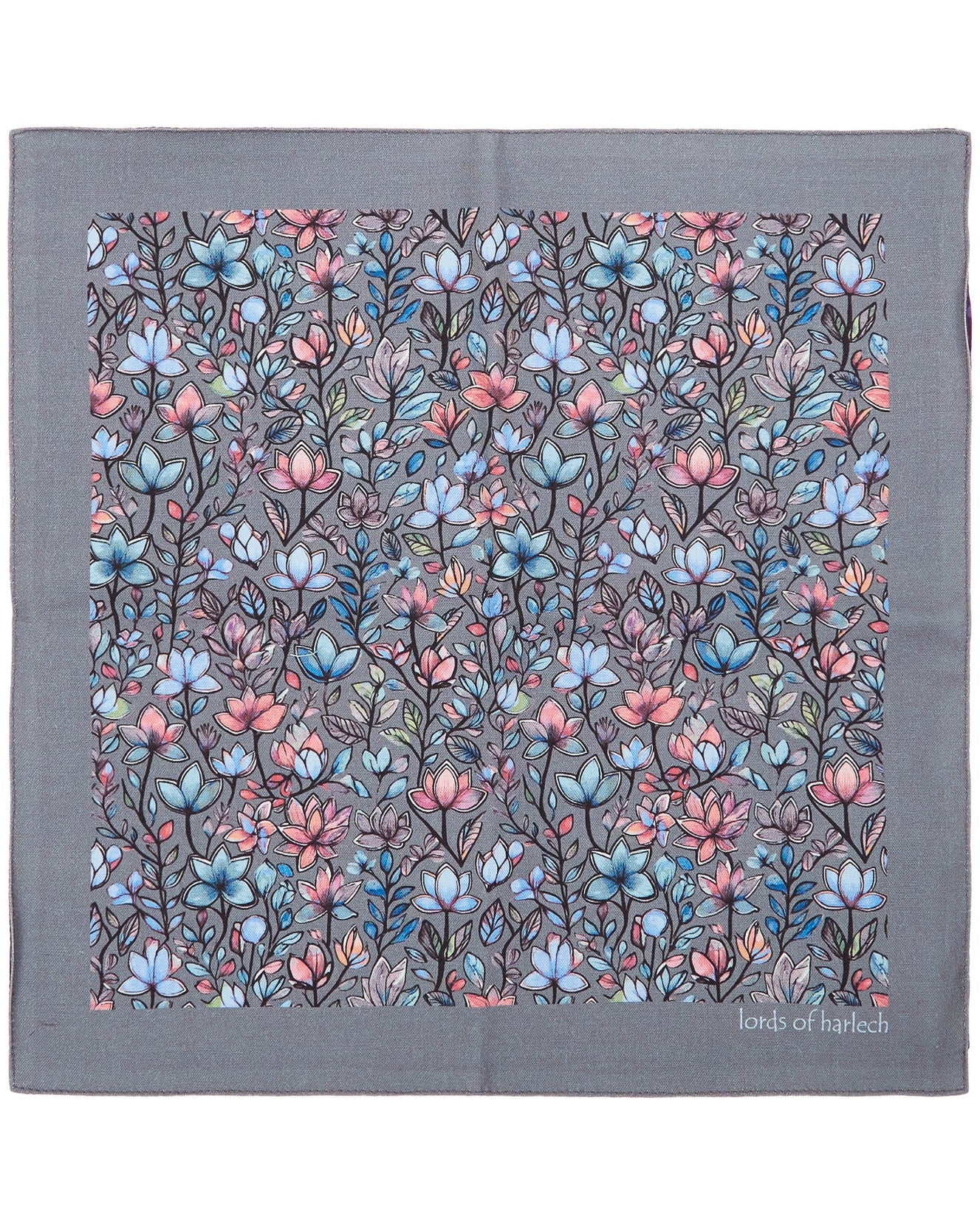 HUDSON MYSTIC FLORAL MERINO HANDKERCHIEF POCKET SQUARE - GREY