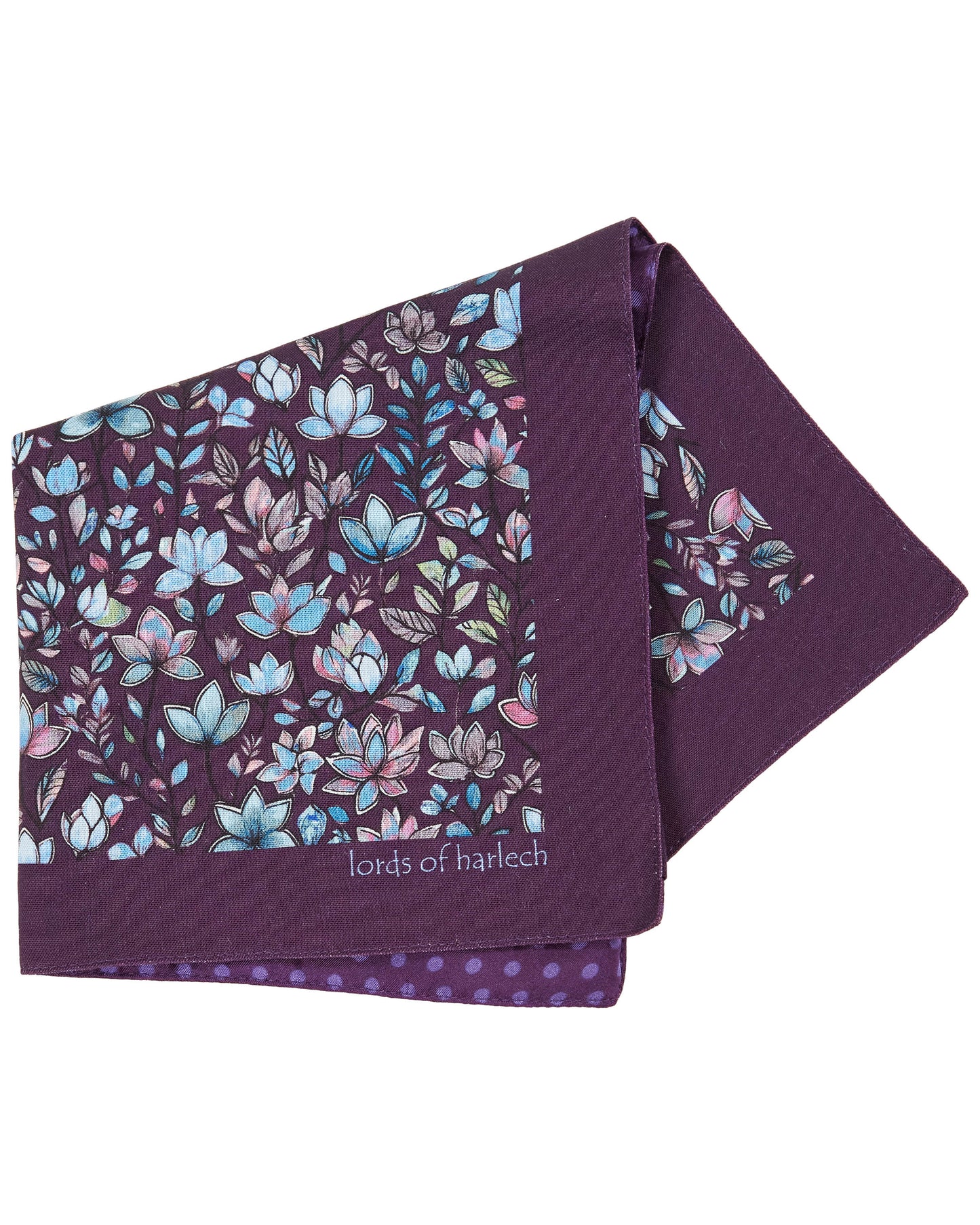 HUDSON MYSTIC FLORAL MERINO HANDKERCHIEF POCKET SQUARE - PLUM