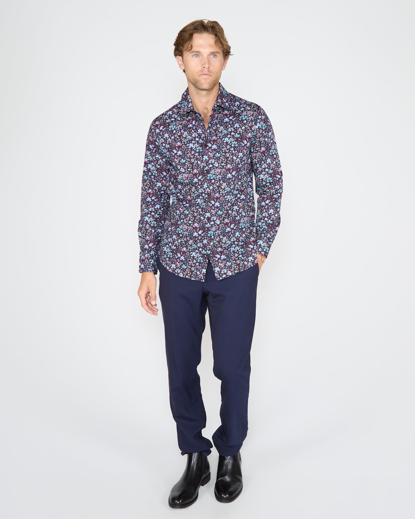 NICOLI MYSTIC FLORAL COTTON SHIRT - PLUM