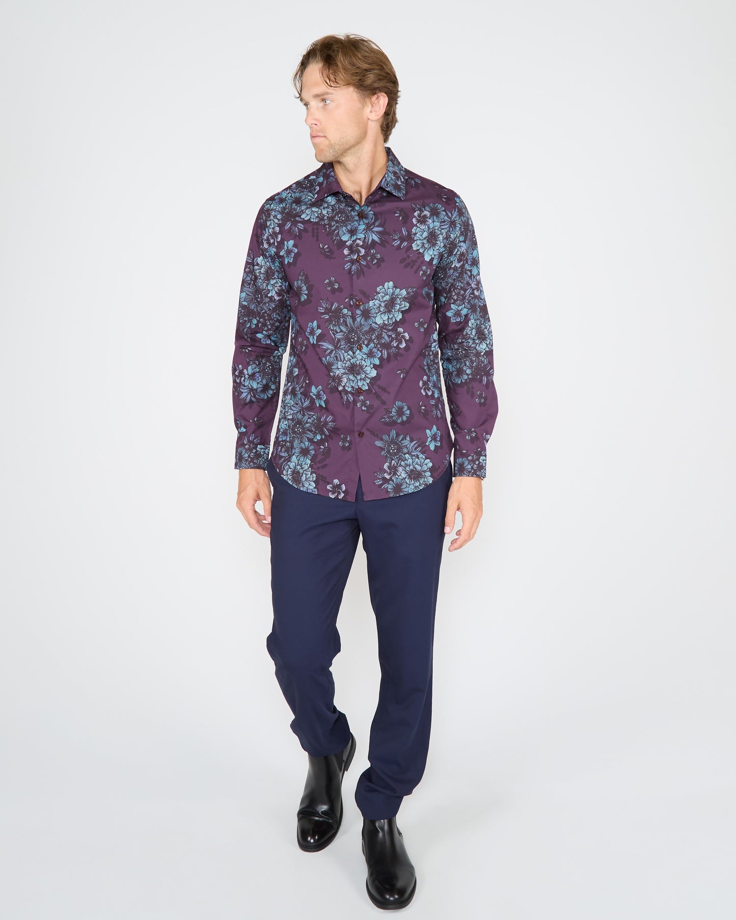 NICOLI VALENCIA FLORAL COTTON SHIRT - PLUM