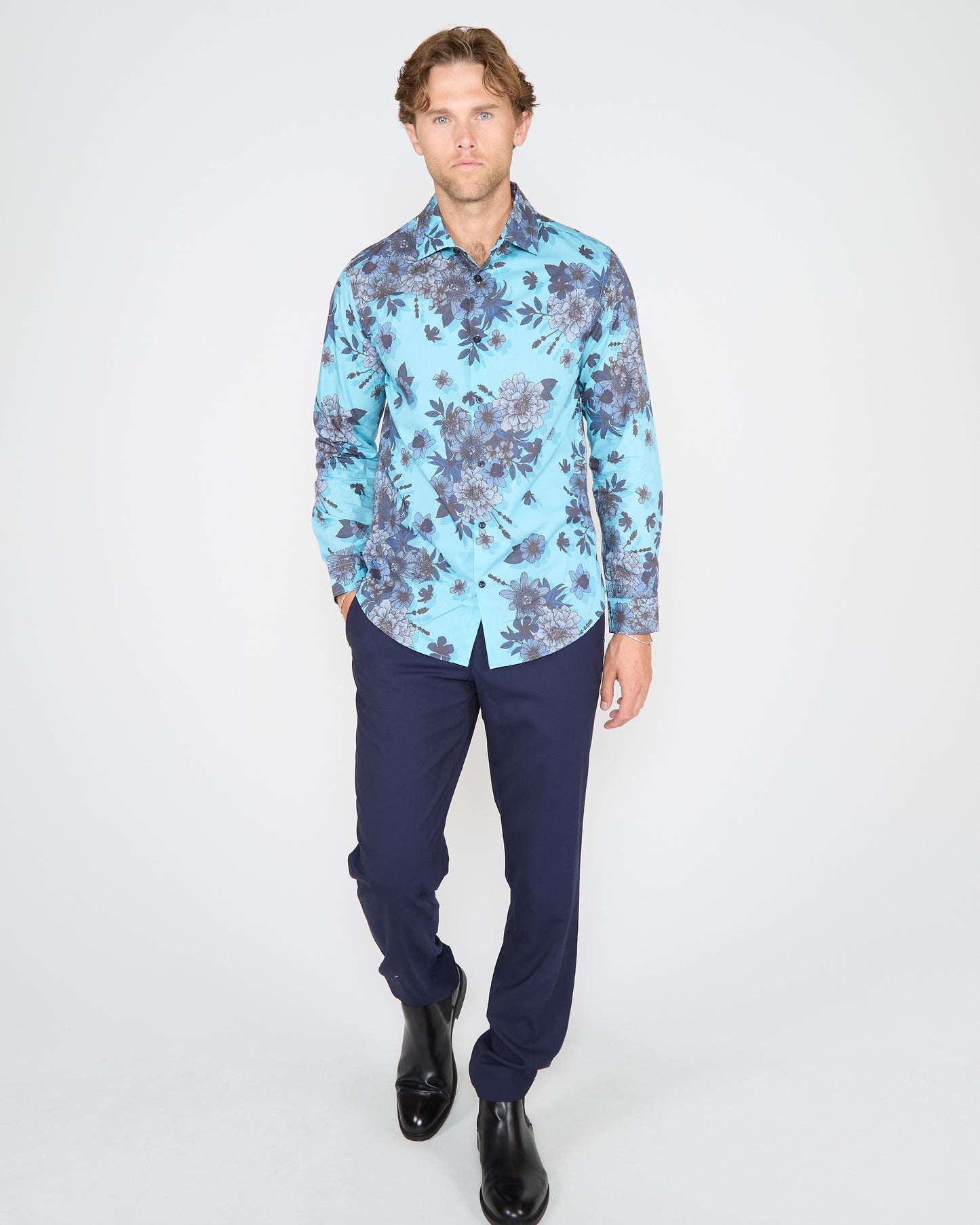 NICOLI VALENCIA FLORAL COTTON SHIRT - TEAL