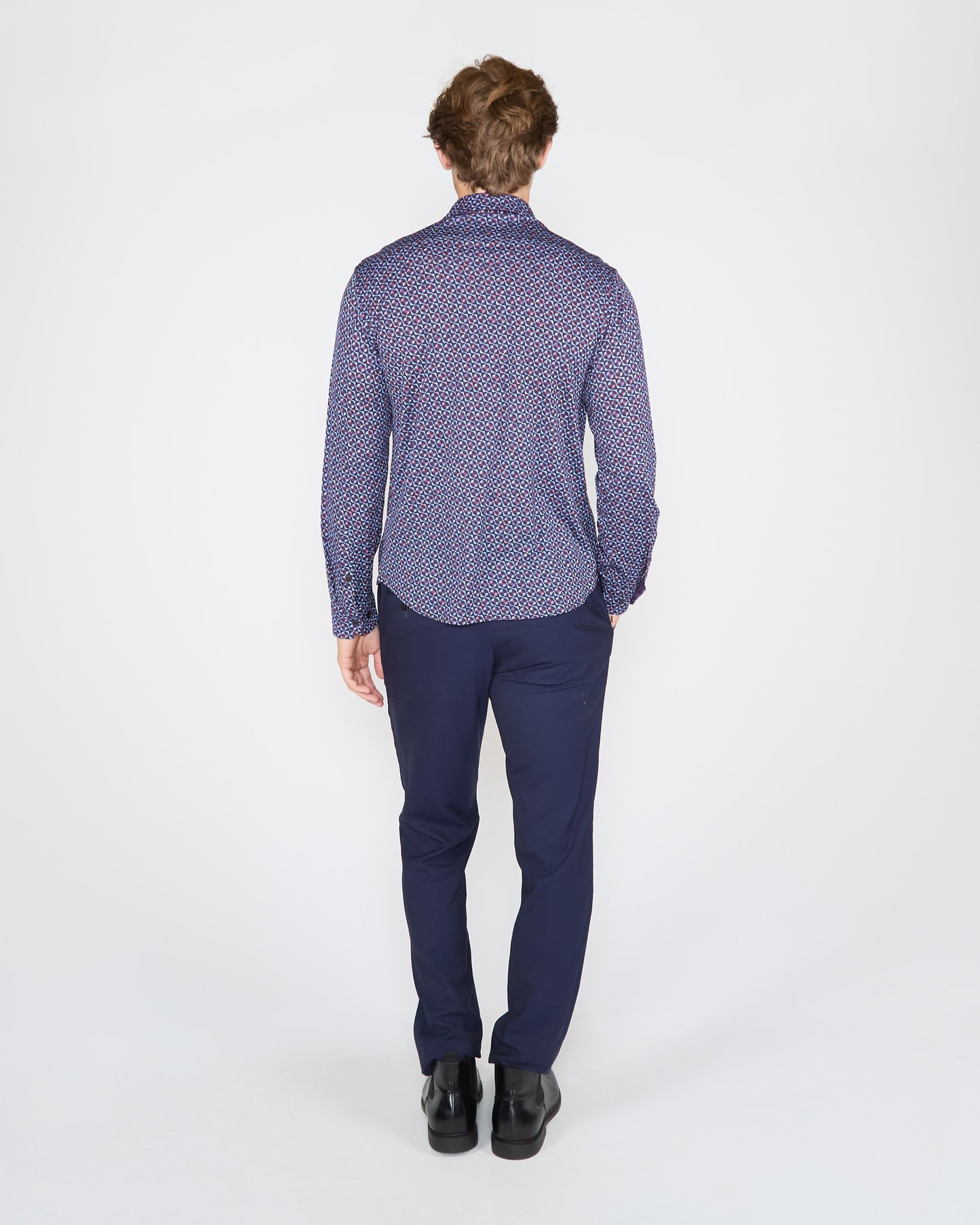 SHERLOCK CITY GEO TAILORED MERINO SHIRT - PLUM