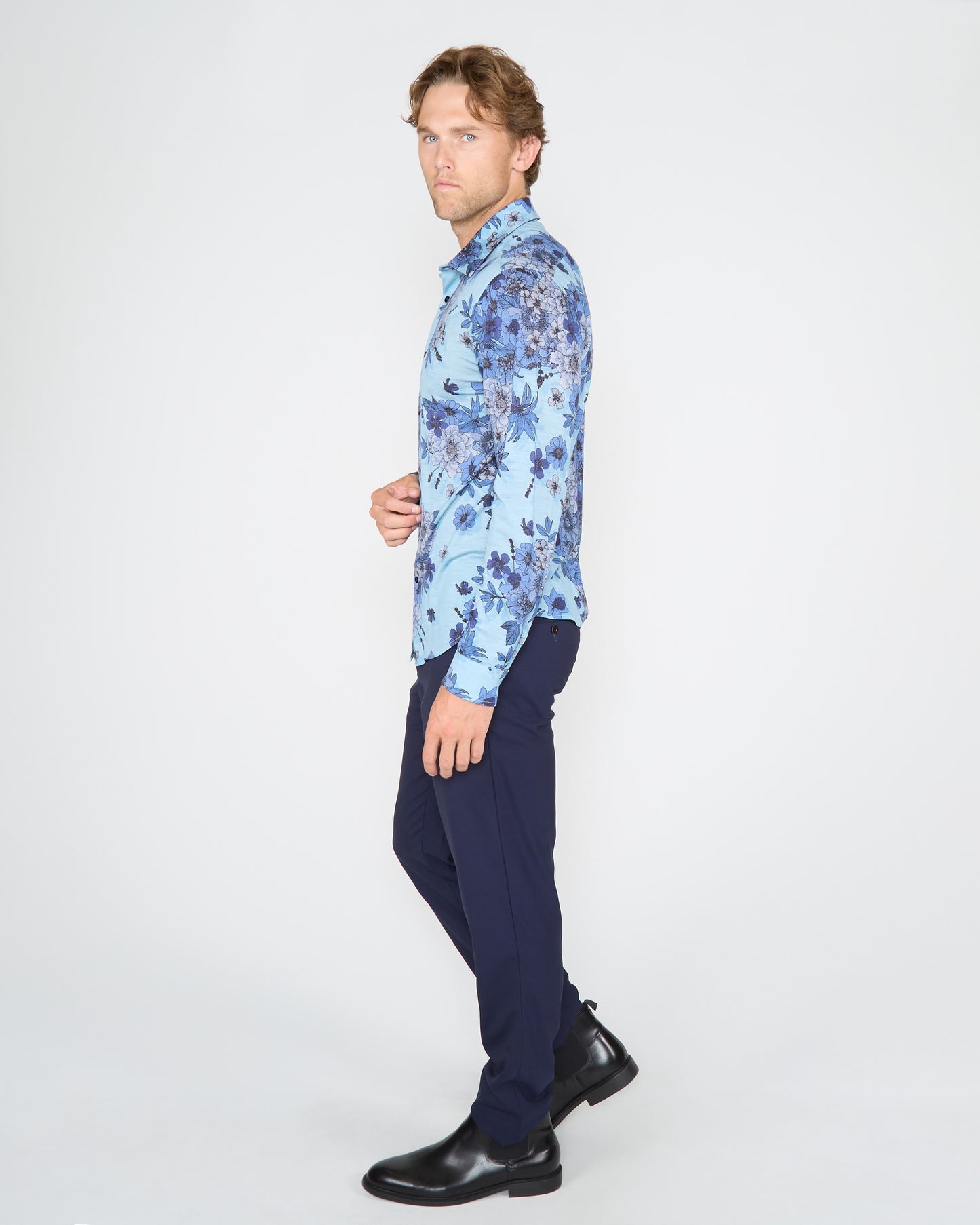 SHERLOCK VALENCIA FLORAL TAILORED MERINO SHIRT - TEAL