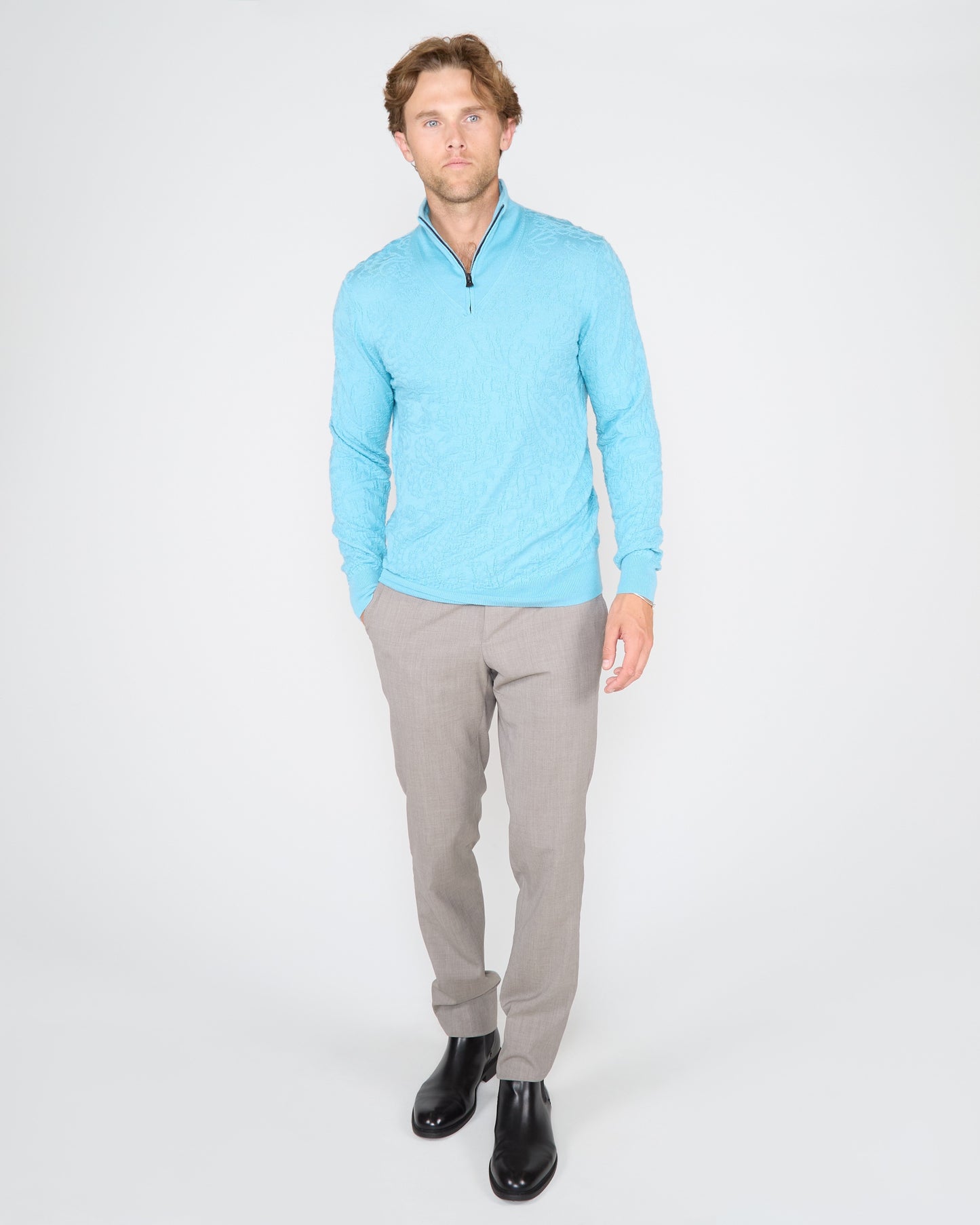 QUINN QUARTER-ZIP MERINO SWEATER - TEAL