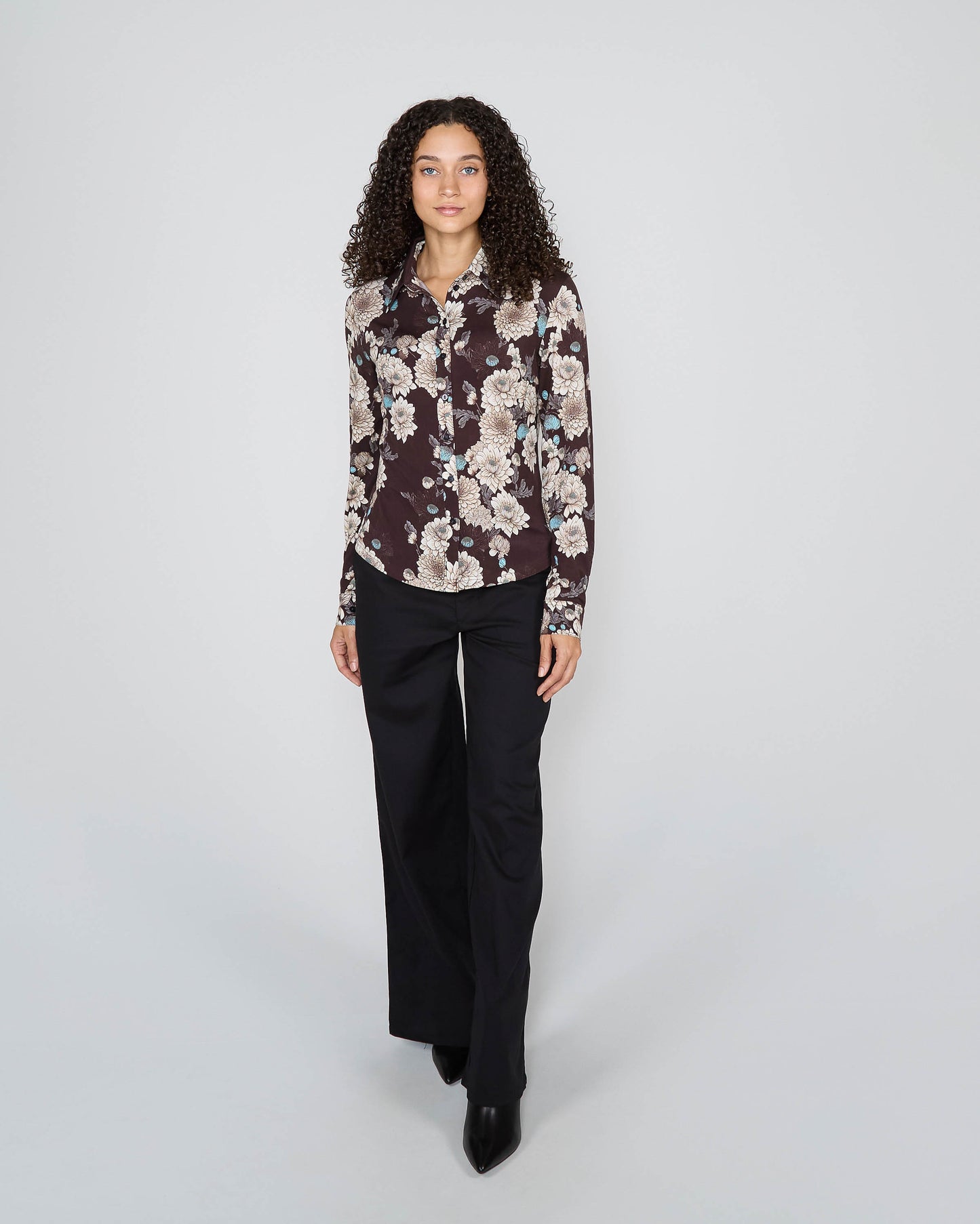 STEPHANIE SERIOUS FLORAL SHIRT - BLACK