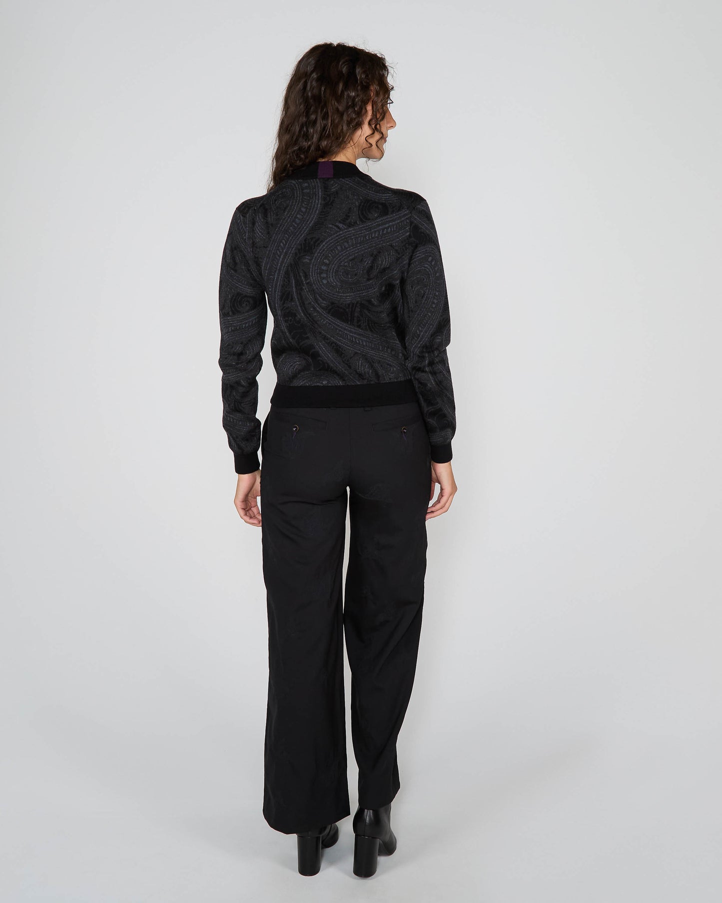 SUSAN ZIP-UP JACQUARD SWEATER - BADALONA CHARCOAL
