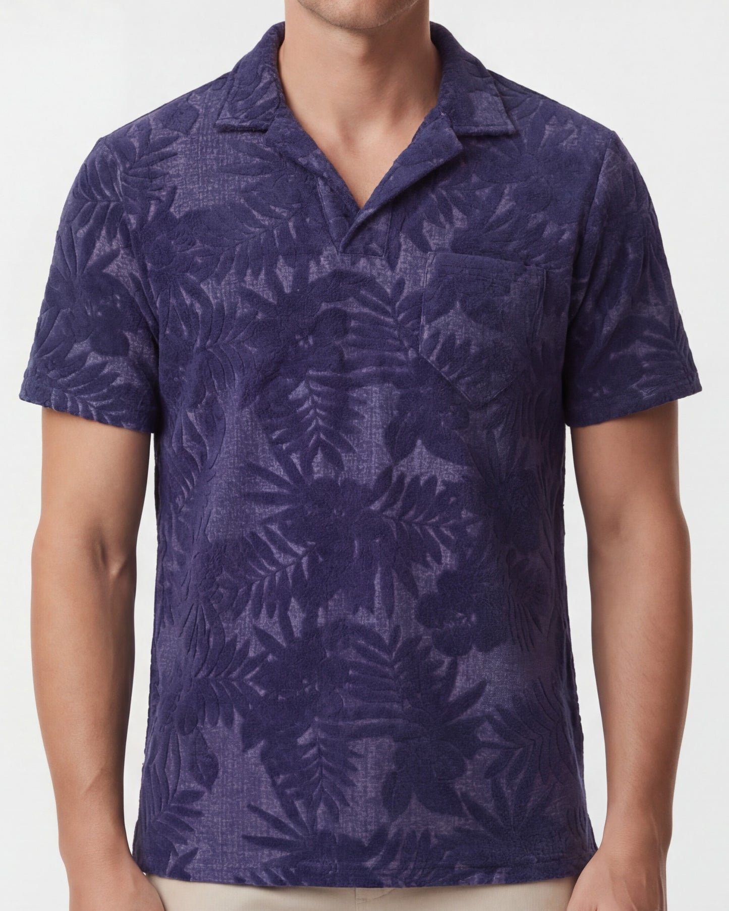 JOHNNY FARM FLORAL TOWEL POLO - NAVY