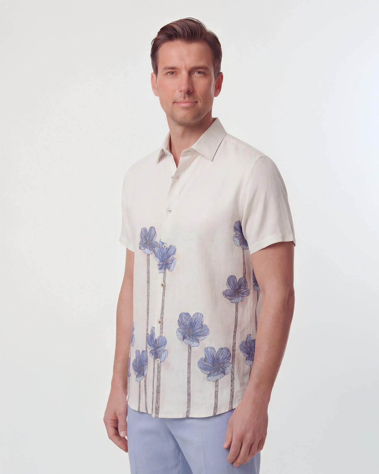 LANDON CRAFTY FLORAL LINEN SHIRT - IVORY