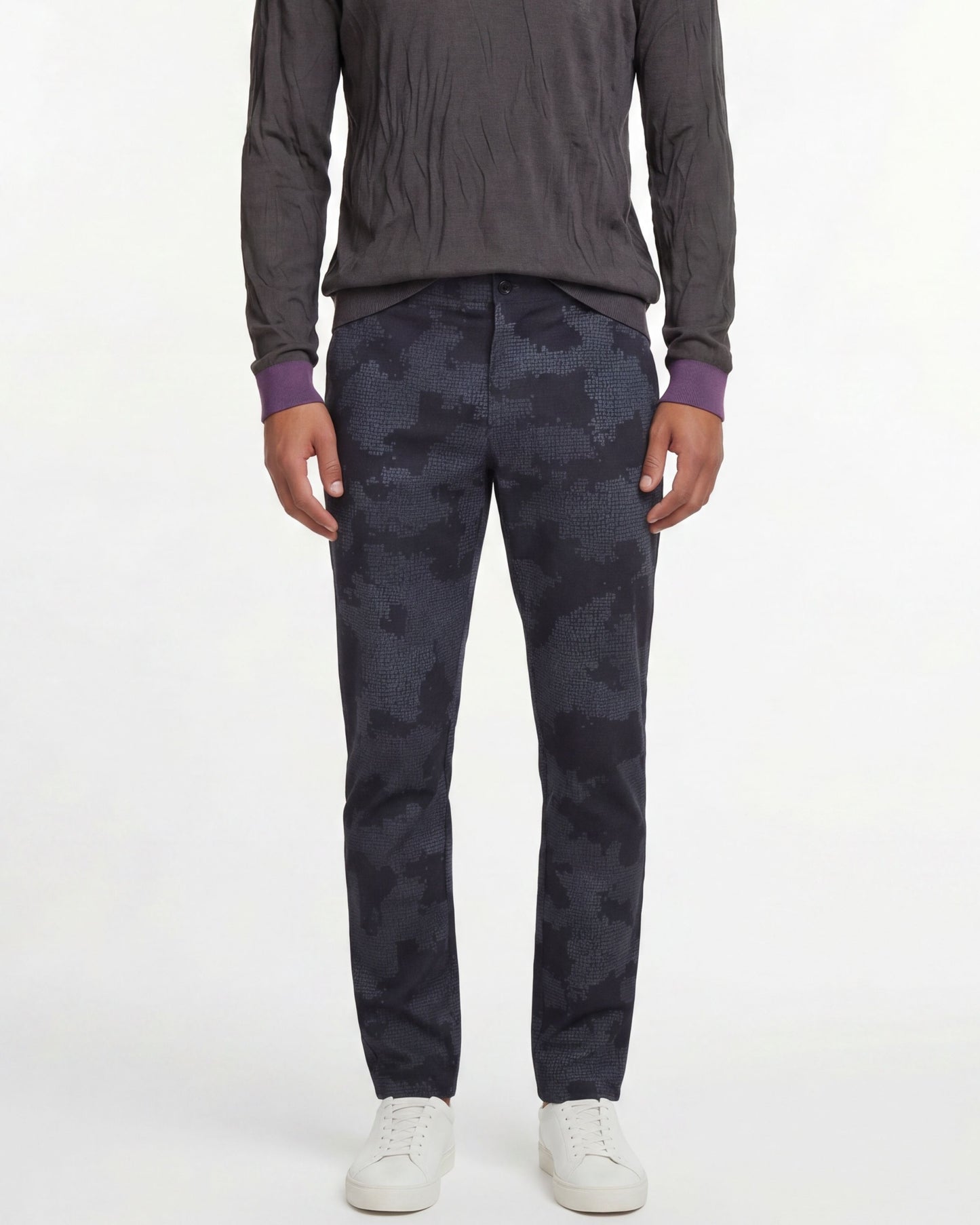 CASPIAN CAMO MOSAIC STRETCH COTTON CHINO PANT - COAL