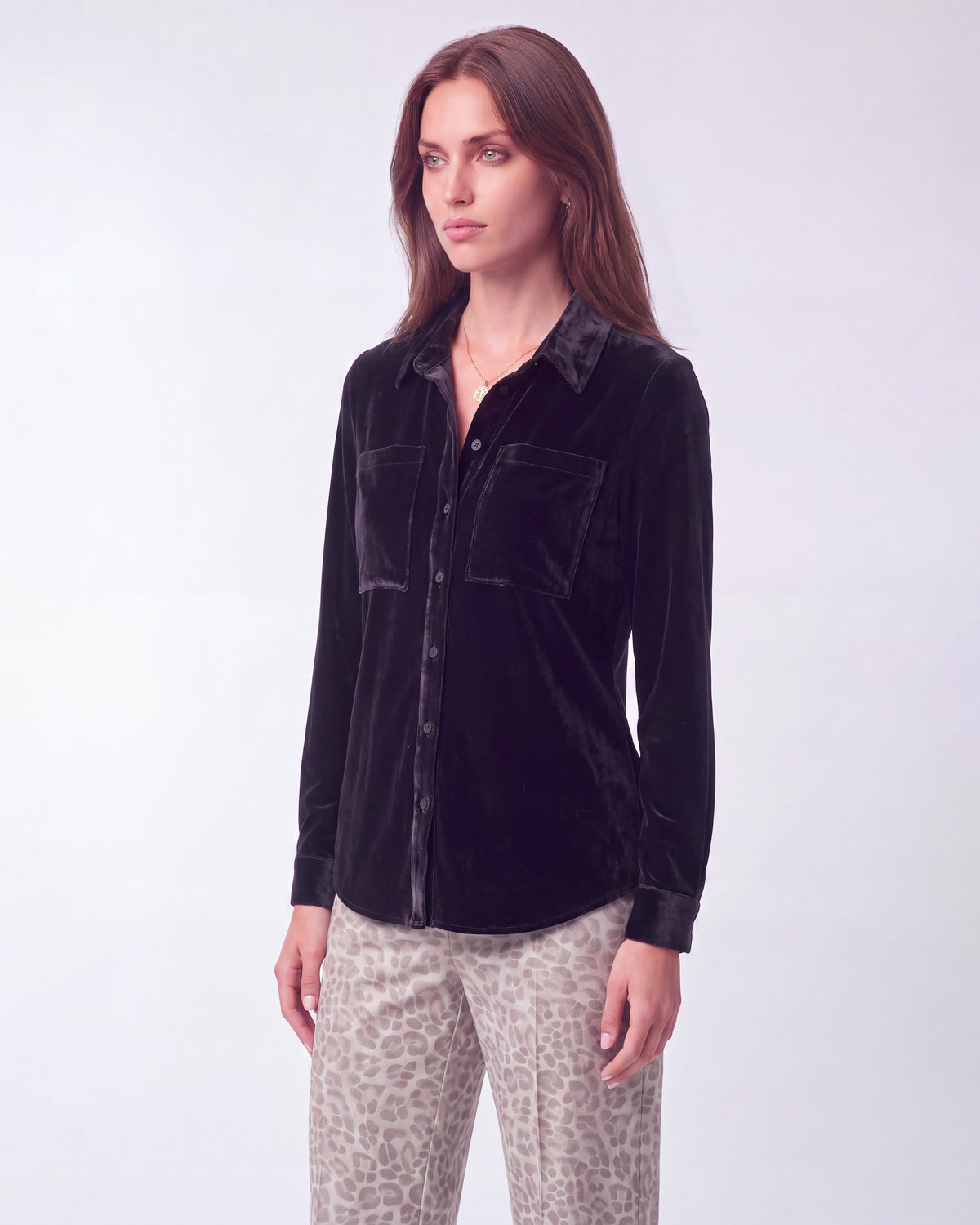 SYLVIA VELVET SHIRT - NAVY