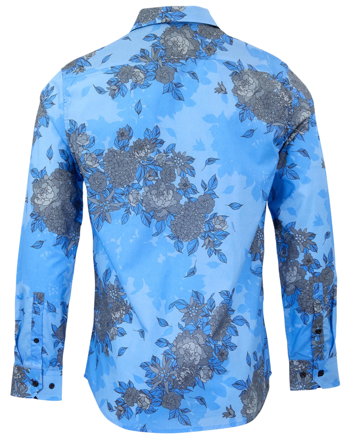 NICOLI WELS FLORAL BLUE MEN'S PRINTED COTTON LONG-SLEEVE SHIRT
