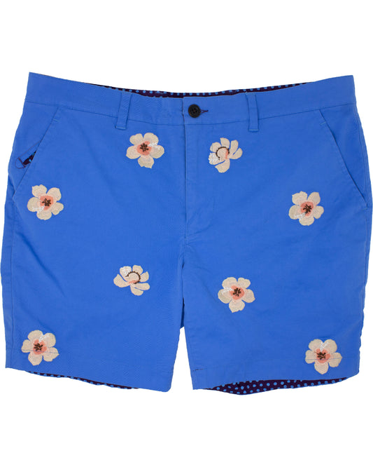 Edward Blue Flower Embroidery Shorts