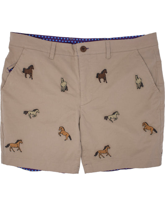 Edward Horse Embroidery Shorts - Sand