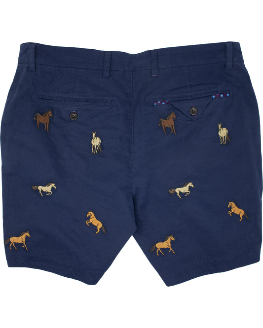 Edward Horse Embroidery Shorts - Navy