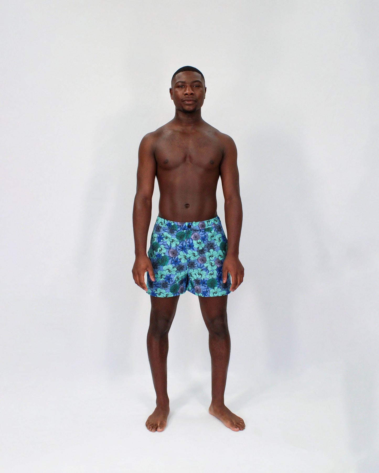QUACK HIBISCUS GARDEN SWIM SHORT IN BLUE