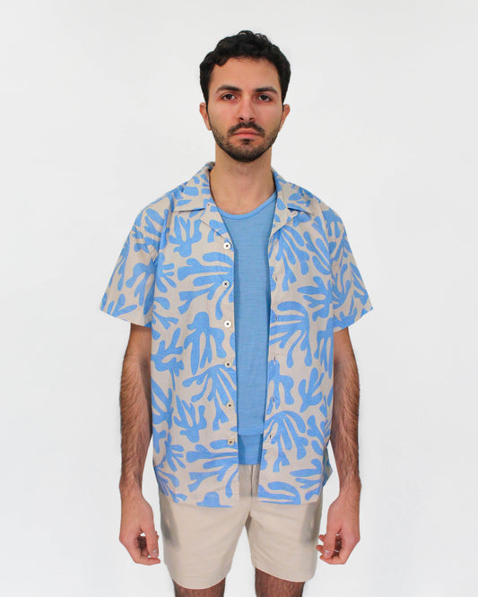 RALPH LOOP CORAL CANVAS CAMP SHIRT IN SKY