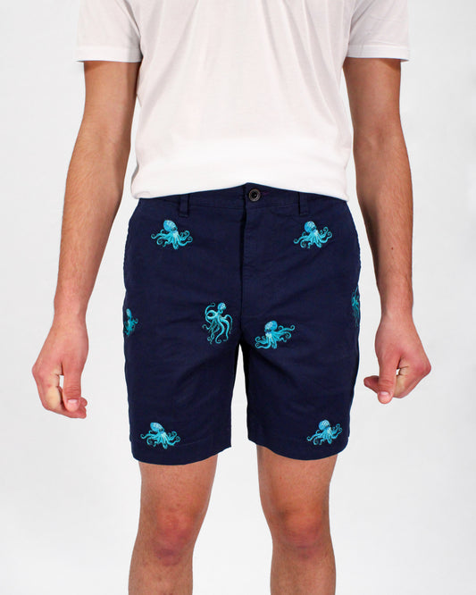 EDWARD OCTOPUS EMBROIDERY SHORTS IN NAVY