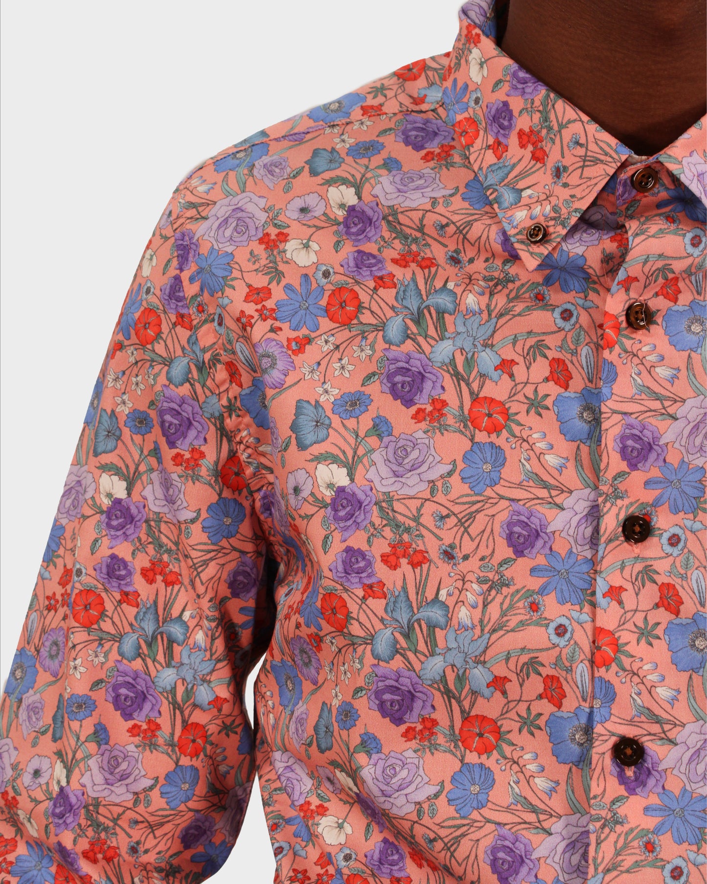 MORRIS ROSE FLORAL SHIRT IN GERANIUM