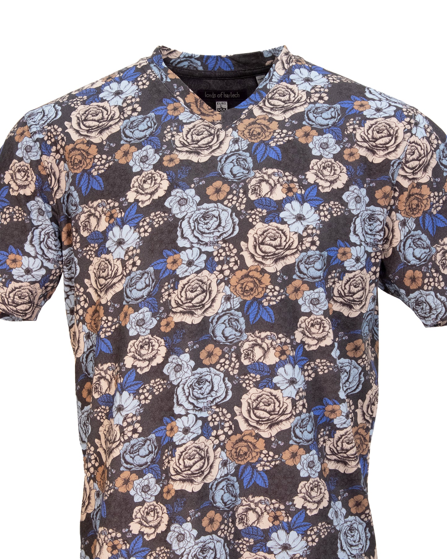 MAZE EVERYTHING ROSES V-NECK TEE IN COAL