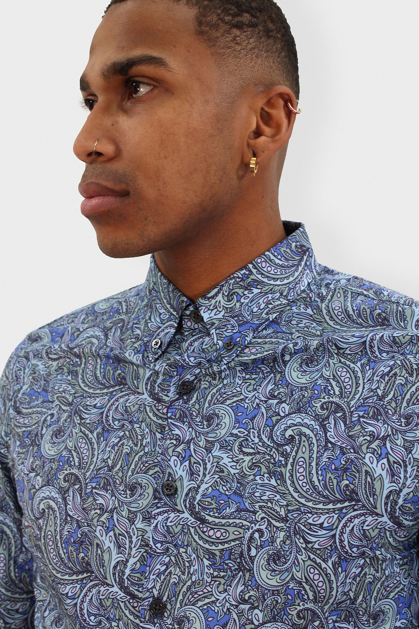 MITCHELL PAISLEY GOAL SHIRT IN OCEAN