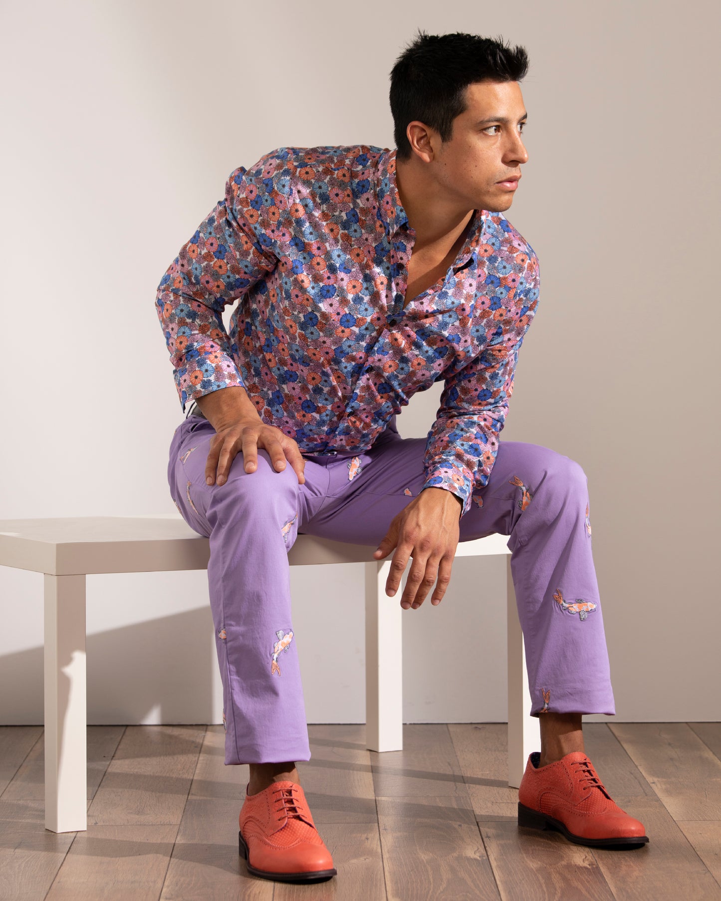 Mitchell Flowerbead Coral Blue Shirt