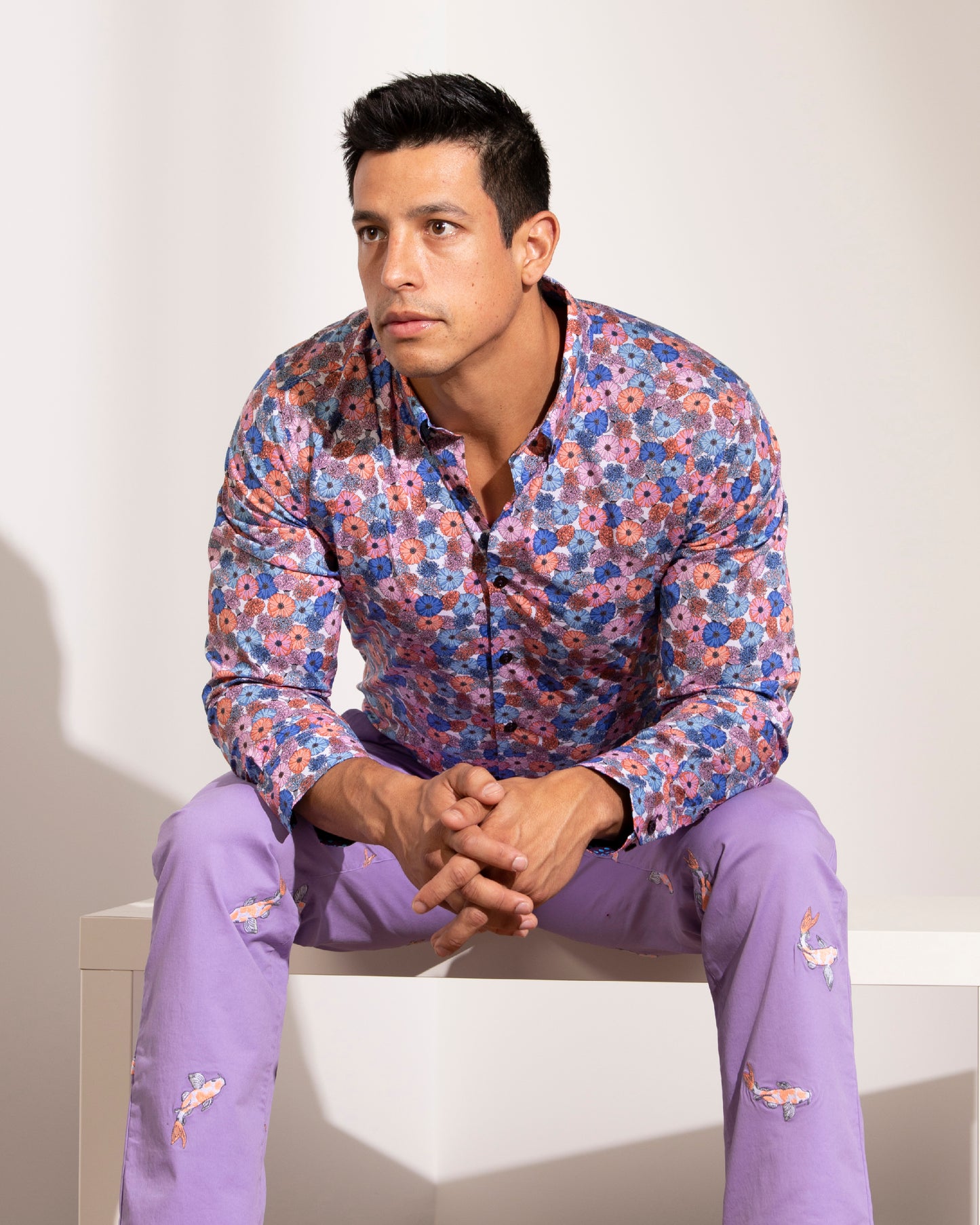 Mitchell Flowerbead Coral Blue Shirt